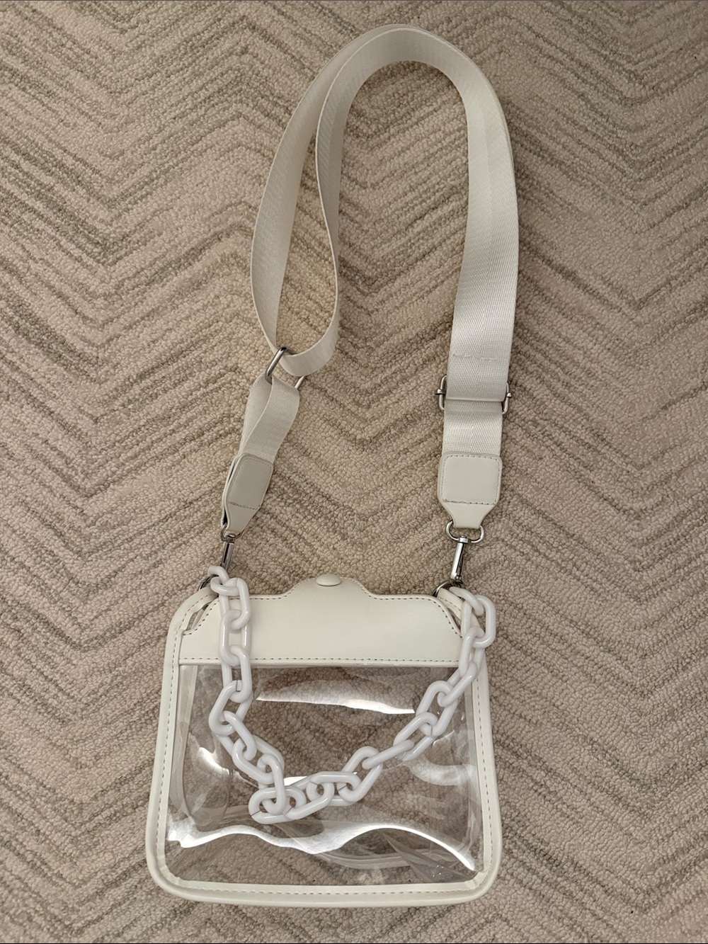 Women's Clear Crossbody Bag with White Trim and Strap